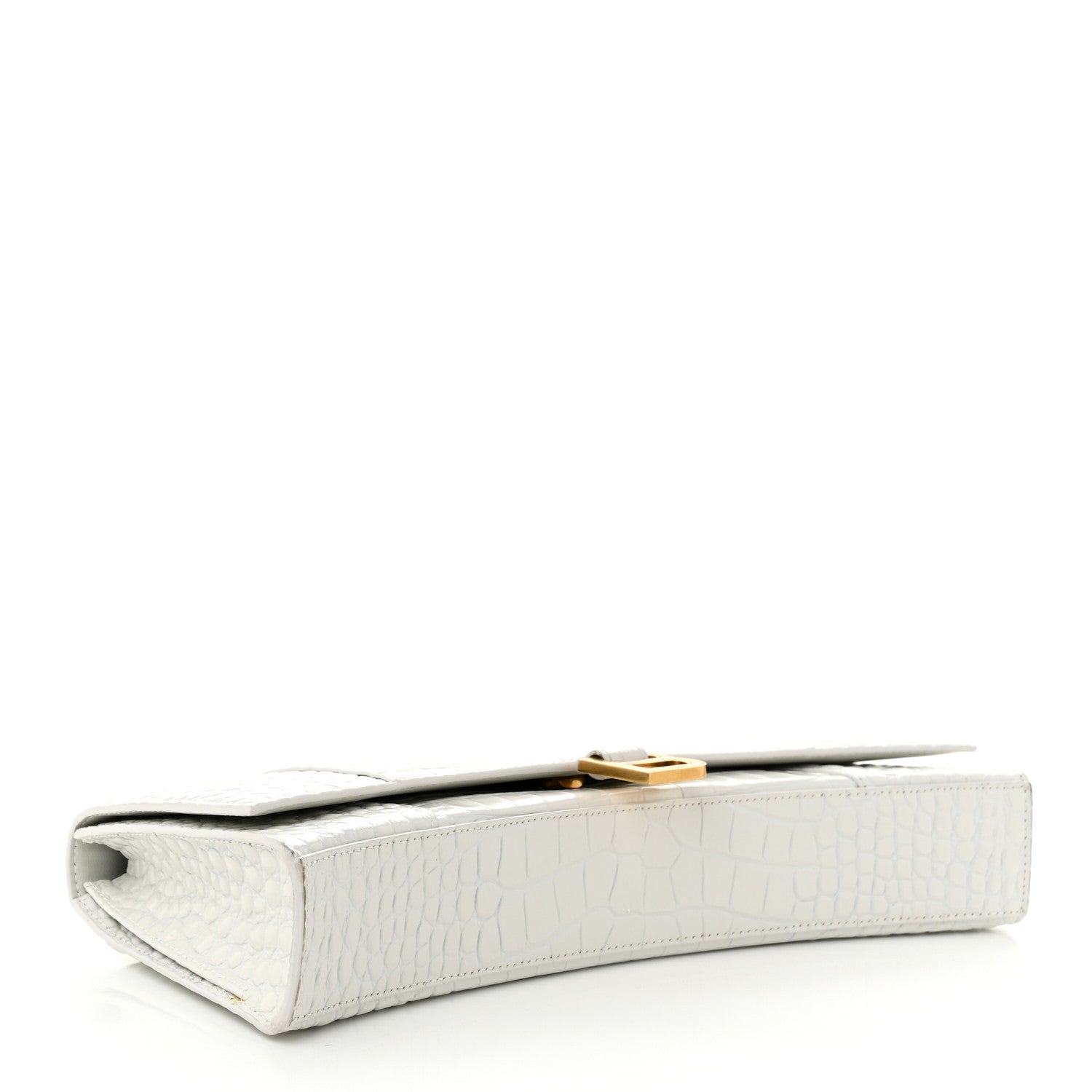 Balenciaga Shiny Calfskin Crocodile Embossed Tonal B Hourglass Stretch Top Handle Bag White 4 of 11