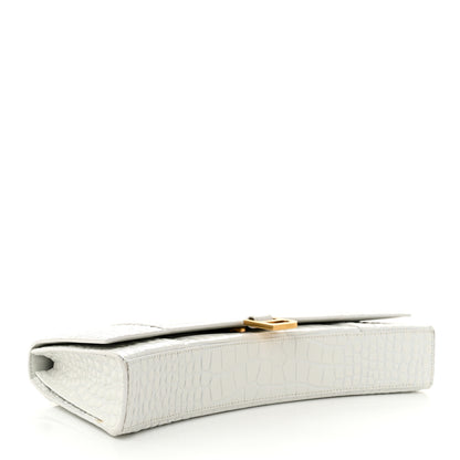 Balenciaga Shiny Calfskin Crocodile Embossed Tonal B Hourglass Stretch Top Handle Bag White 4 of 11