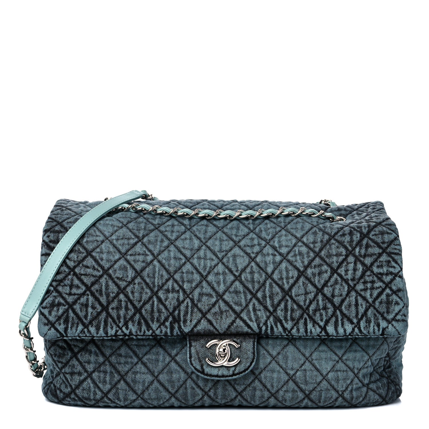 Chanel Denim Quilted Denimpression XXL Flap Blue Black 1 of 8