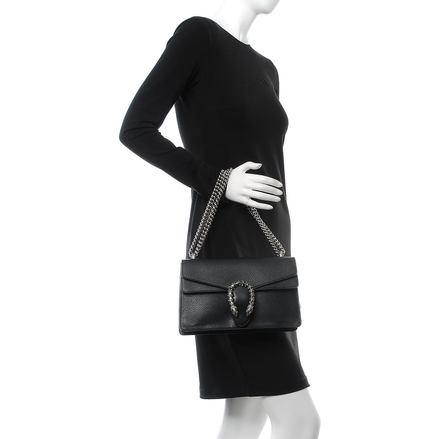 Pebbled Calfskin Small Dionysus Shoulder Bag Black