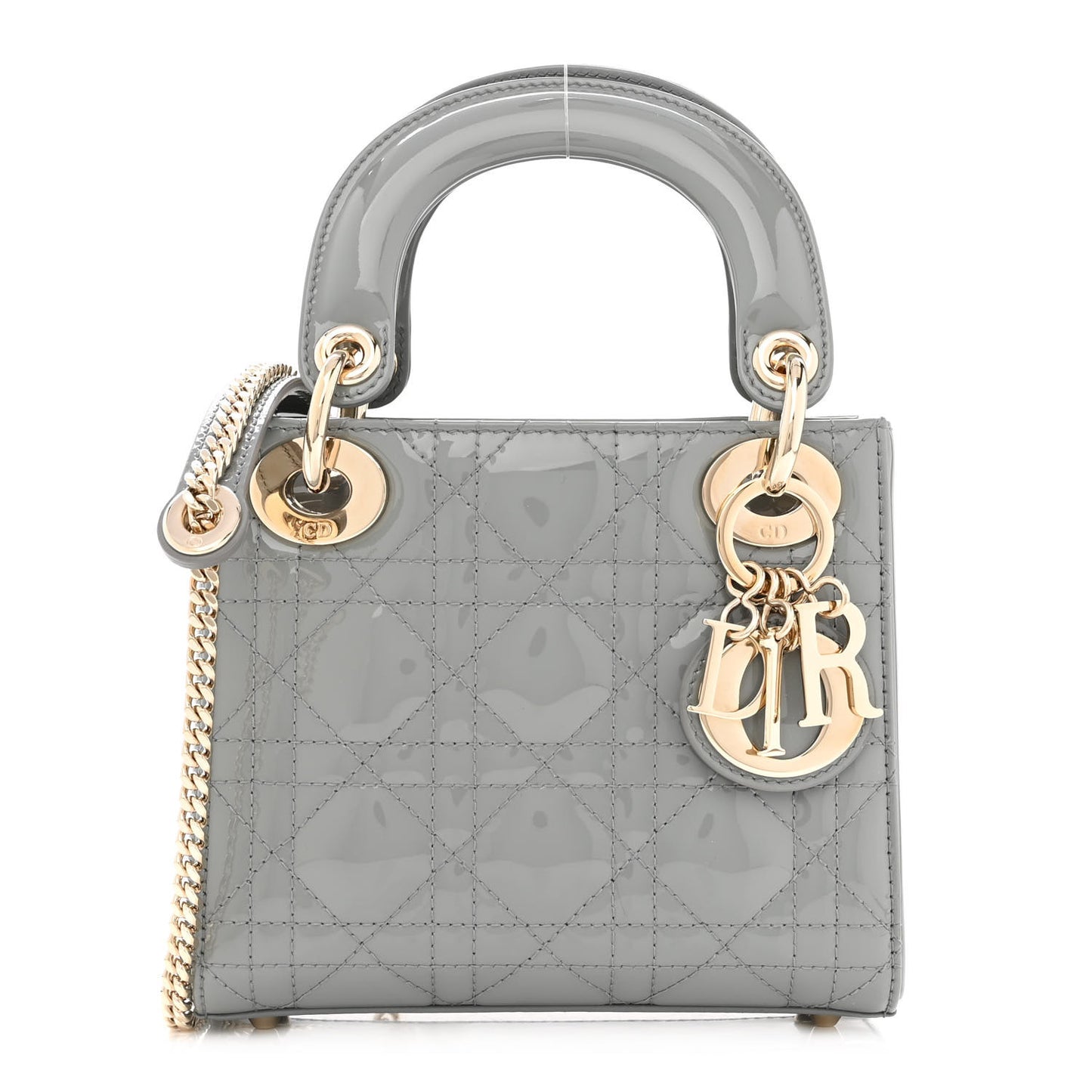 Patent Cannage Mini Lady Dior Grey Stone