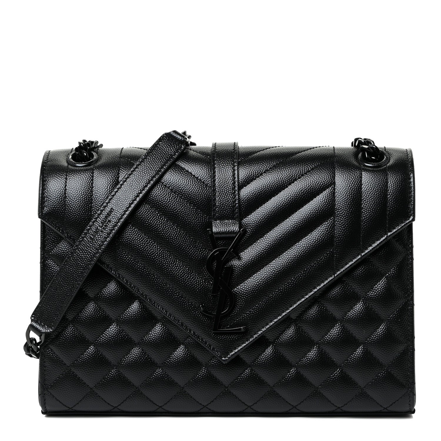 Saint Laurent Grain De Poudre Textured Mixed Matelasse Triquilt Medium Monogram Satchel Black 1 of 13
