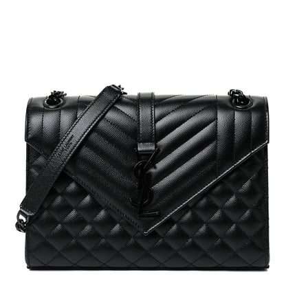 Saint Laurent Grain De Poudre Textured Mixed Matelasse Triquilt Medium Monogram Satchel Black 1 of 13