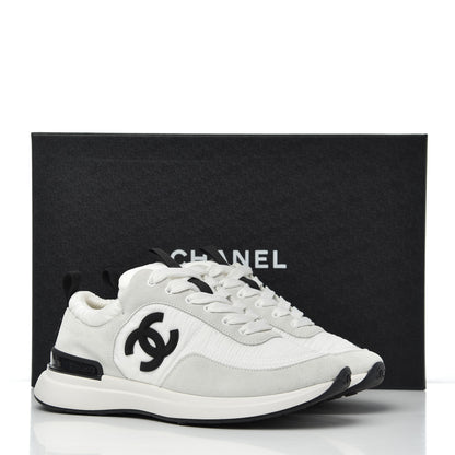 Chanel Nylon Suede Calfskin Womens CC Sneakers 36 Grey White 16 of 16