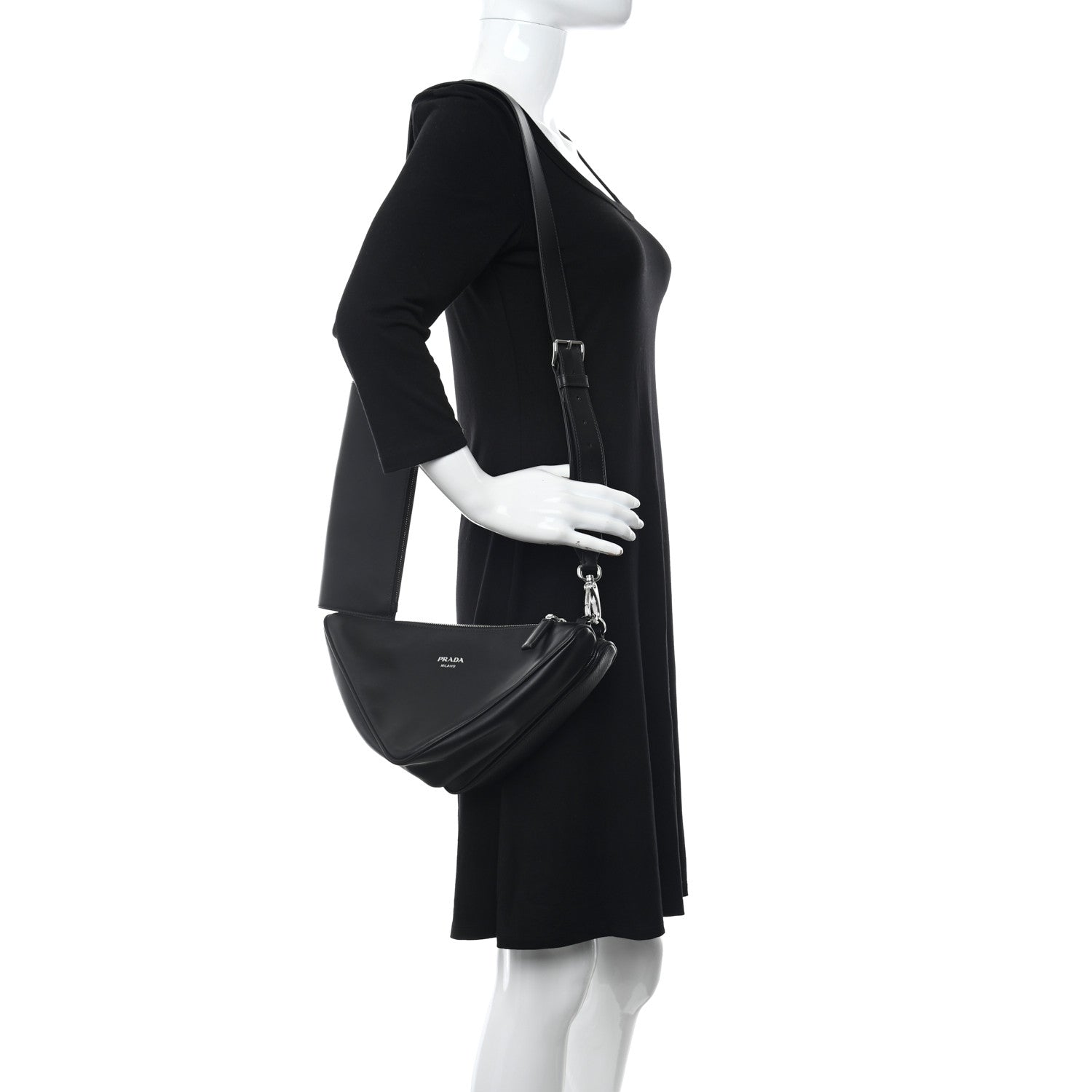 Prada Vitello Saffiano Cuir Double Triangle Shoulder Bag Black 2 of 10