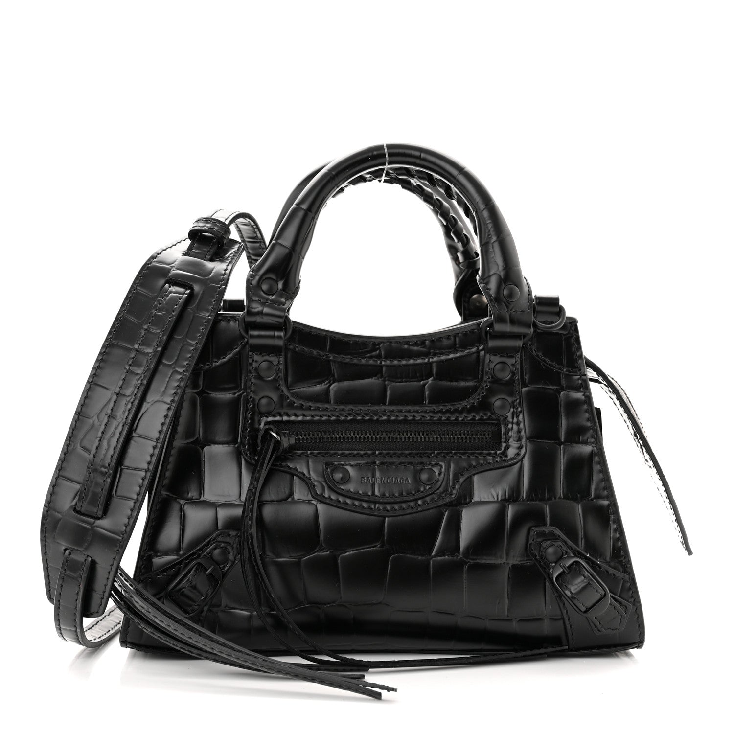 Balenciaga Semi Shiny Calfskin Crocodile Embossed Neo Classic Black Hardware Mini City Black 1 of 10