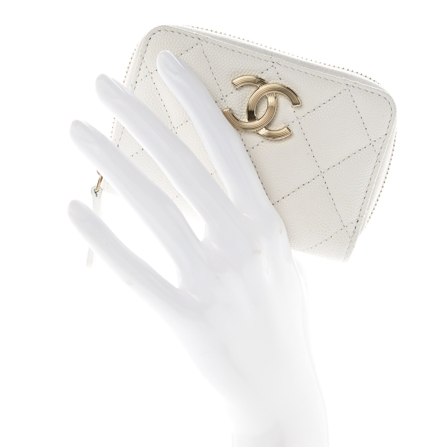 Chanel Caviar Quilted Striated CC Zip Coin Purse White 2 of 8