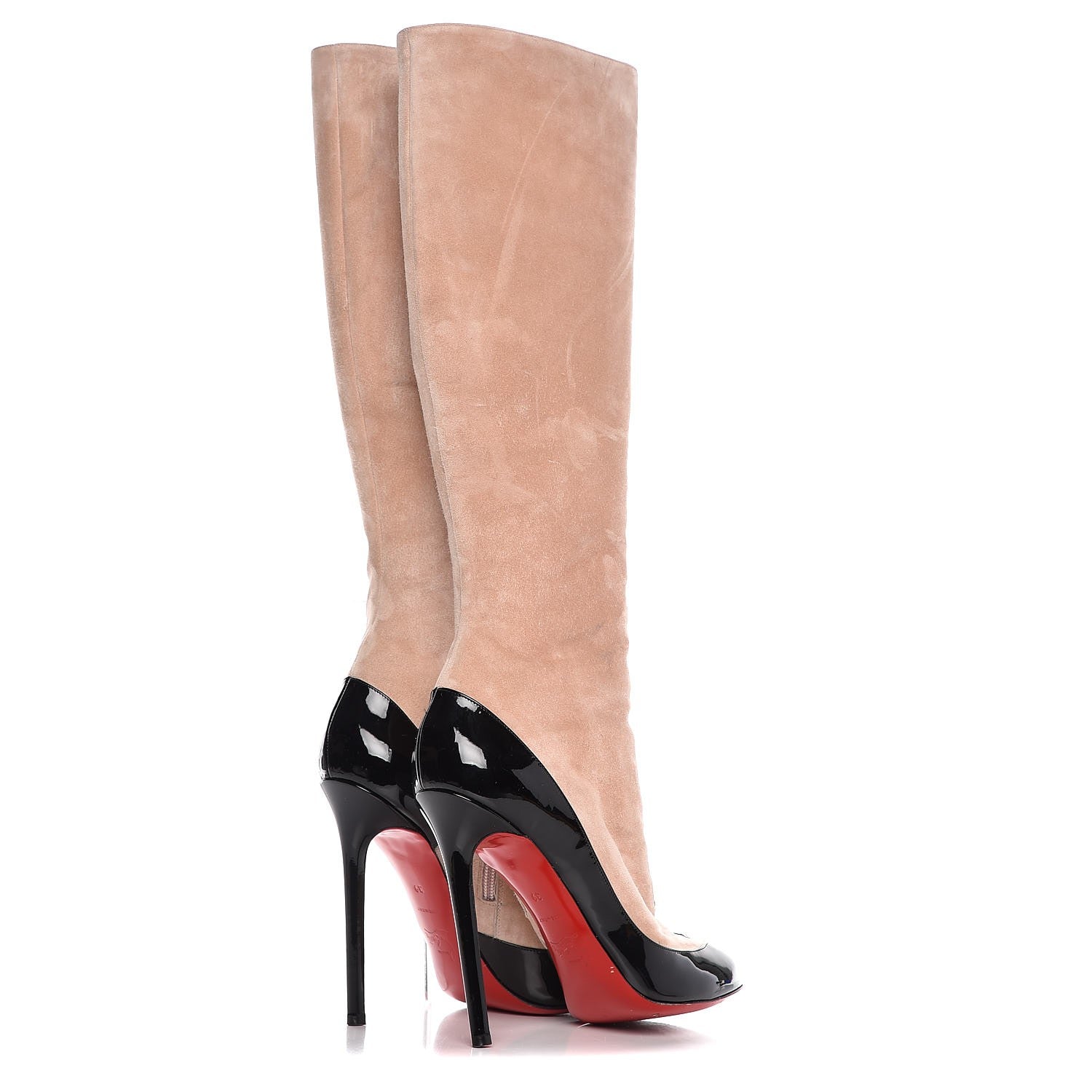 Christian Louboutin Suede Patent Lace Up Knee High Boots 39 Beige Black 4 of 13