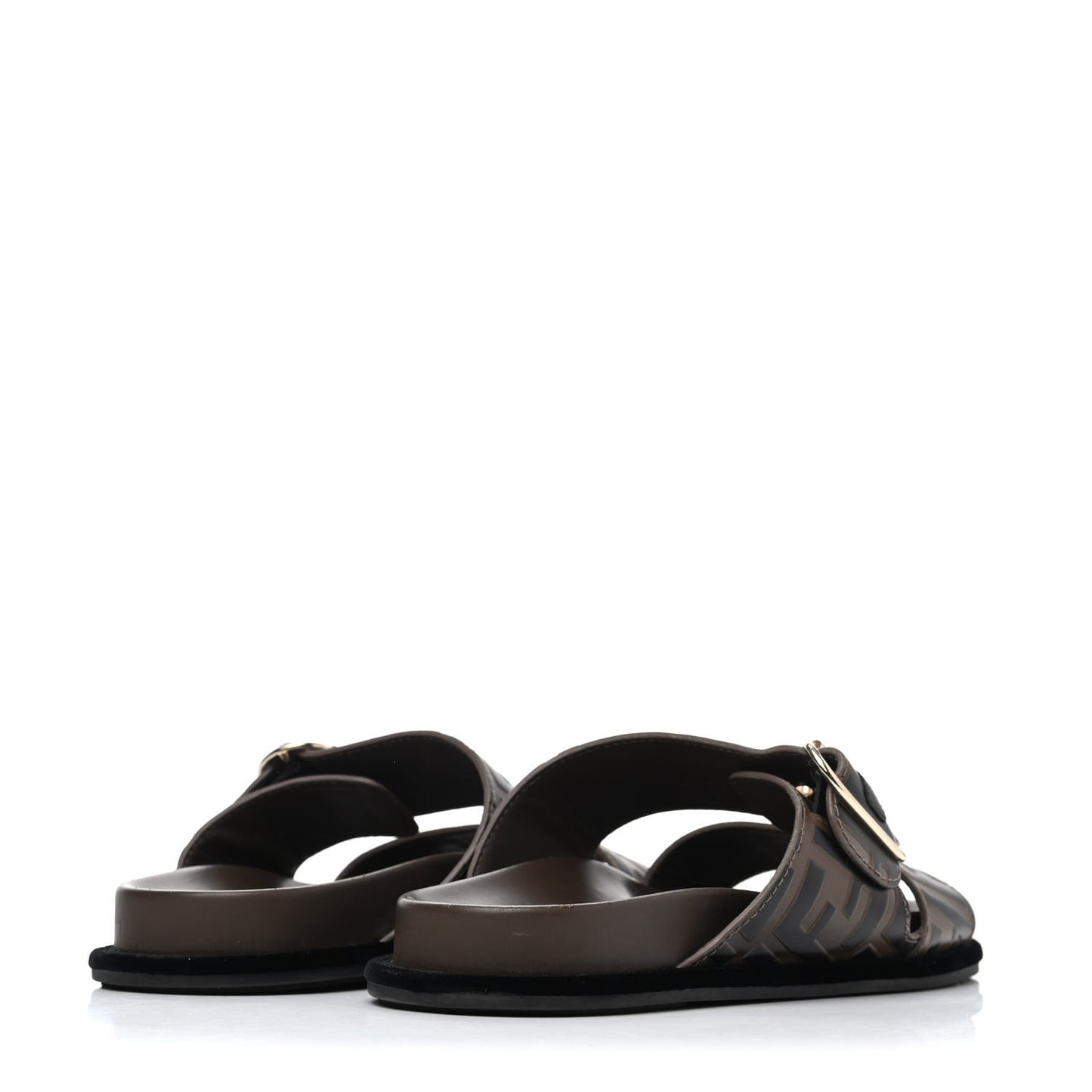Calfskin FF Embossed Slide Sandals 36.5 Maya Black