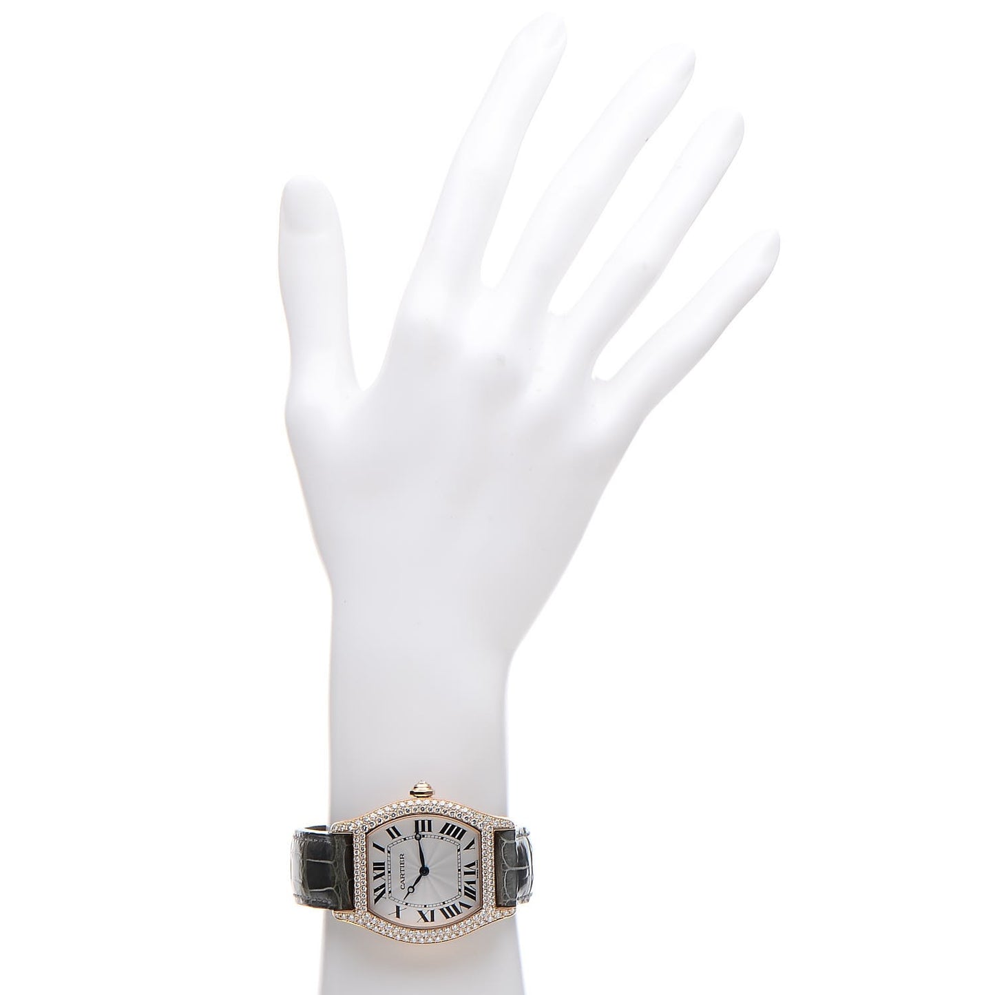 18K Pink Gold Alligator Diamond Bezel 34mm Tortue Automatic Watch Grey