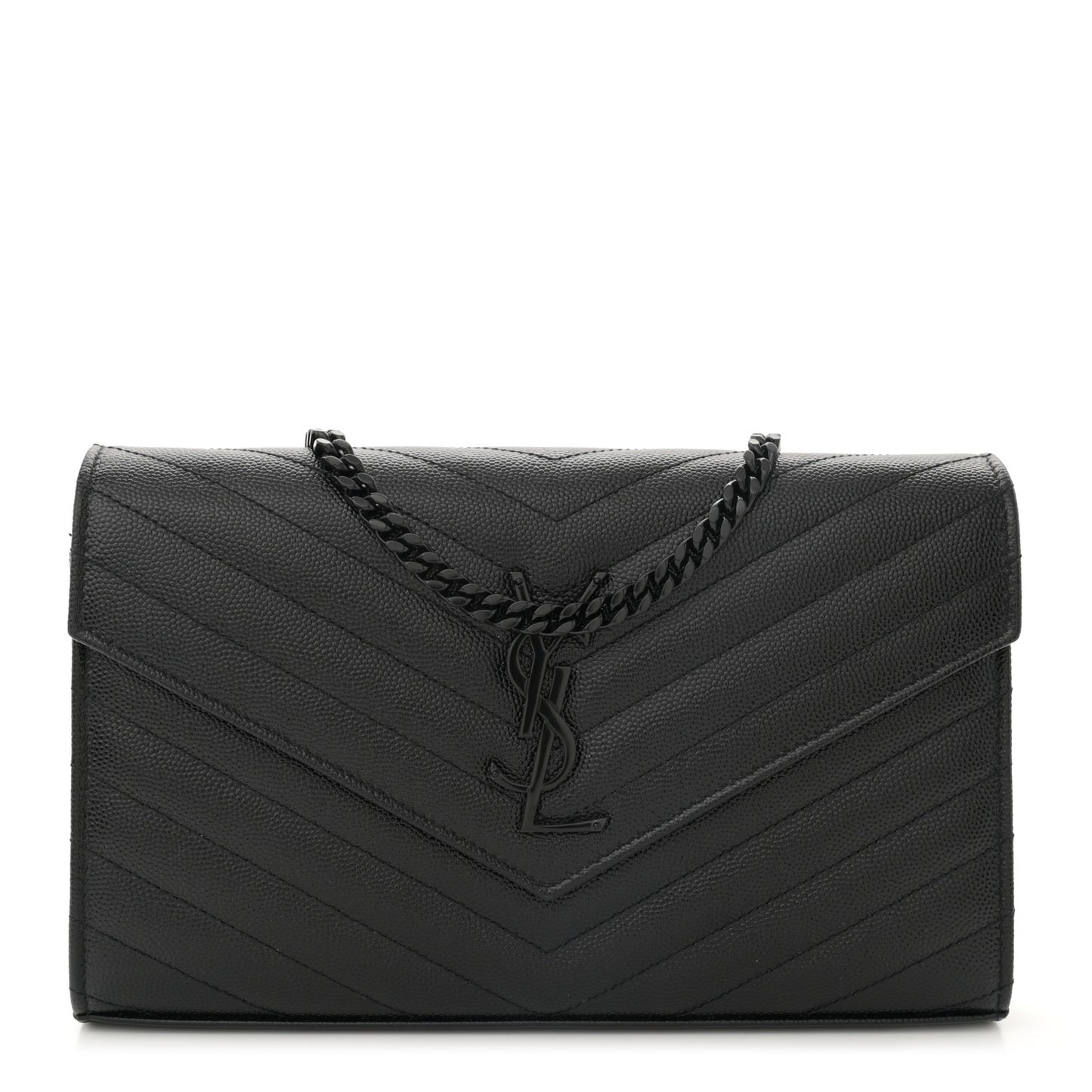 Grain De Poudre Matelasse Chevron Monogram Monochrome Chain Wallet Black