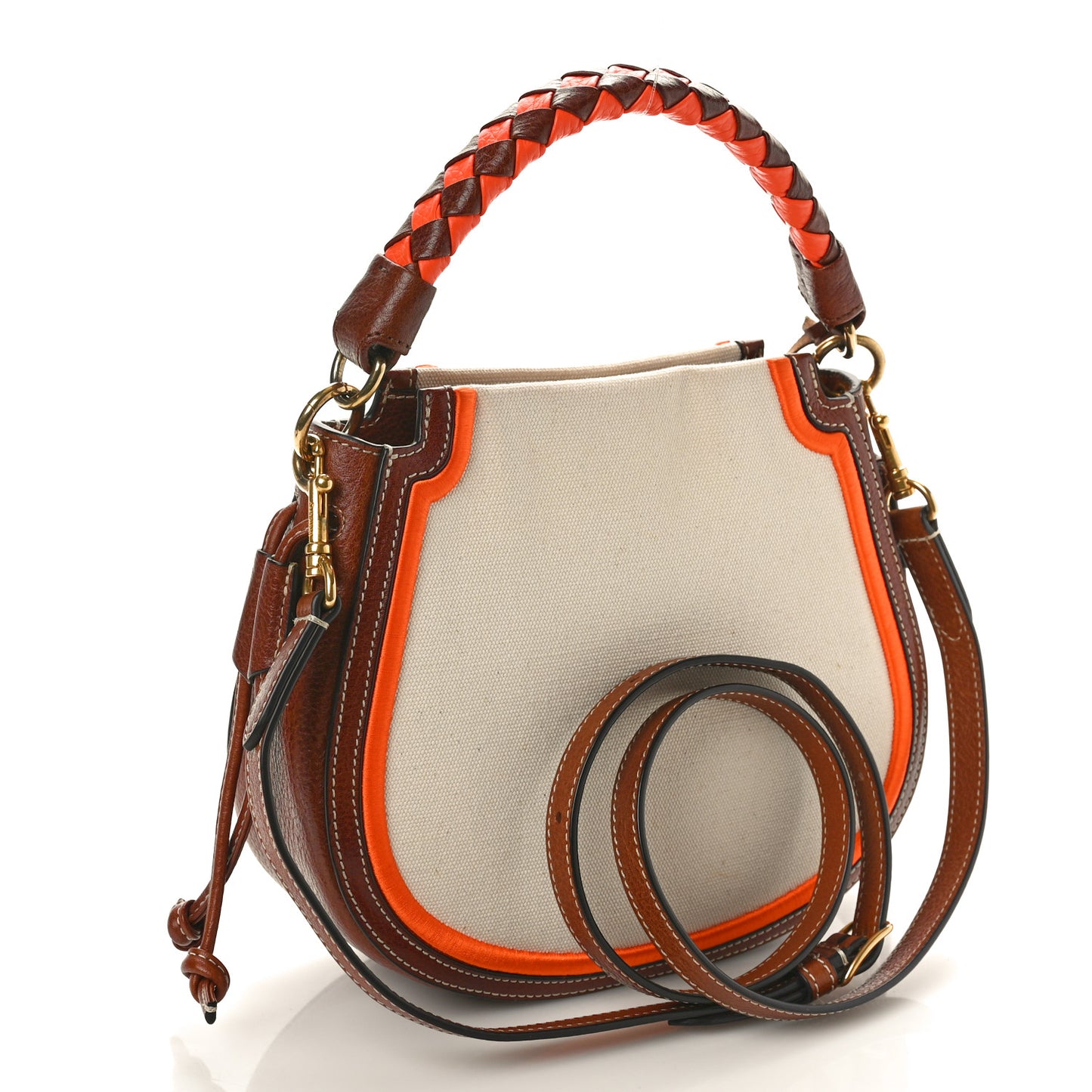 Canvas Calfskin Mini Iris Hobo Ecru Oak Orange