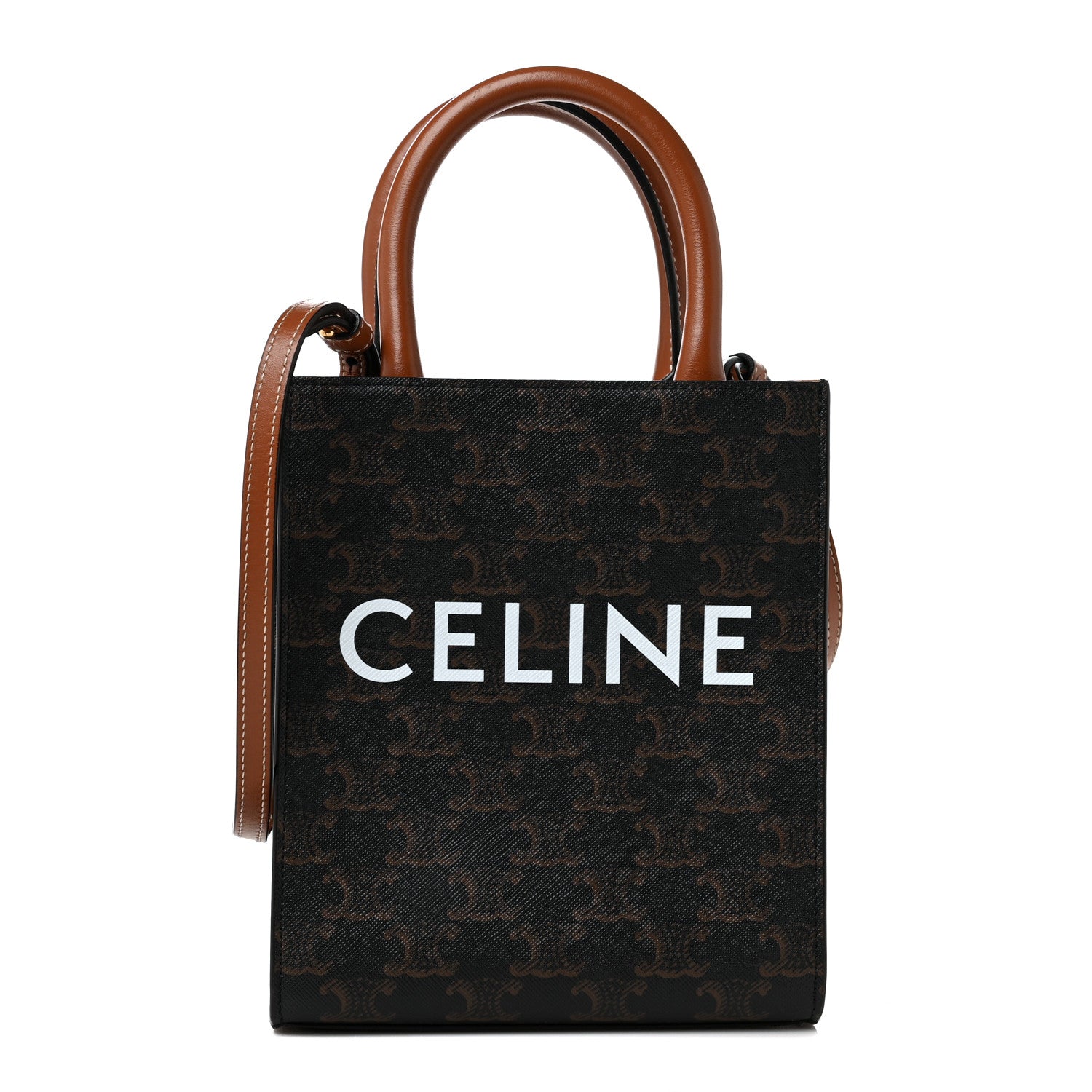 Celine Triomphe Canvas Calfskin Mini Vertical Cabas Tan 1 of 7