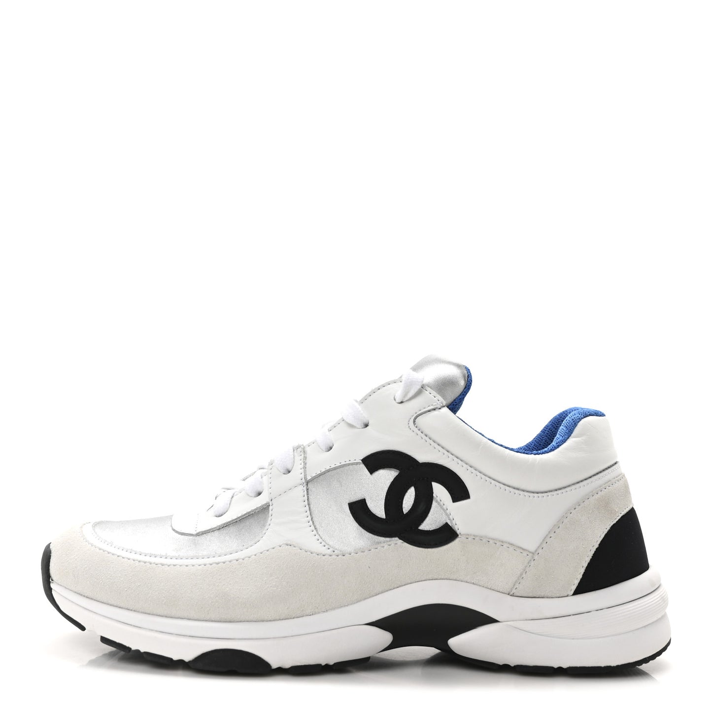 Calfskin Fabric Sneakers 40.5 White Silver Fluo Blue