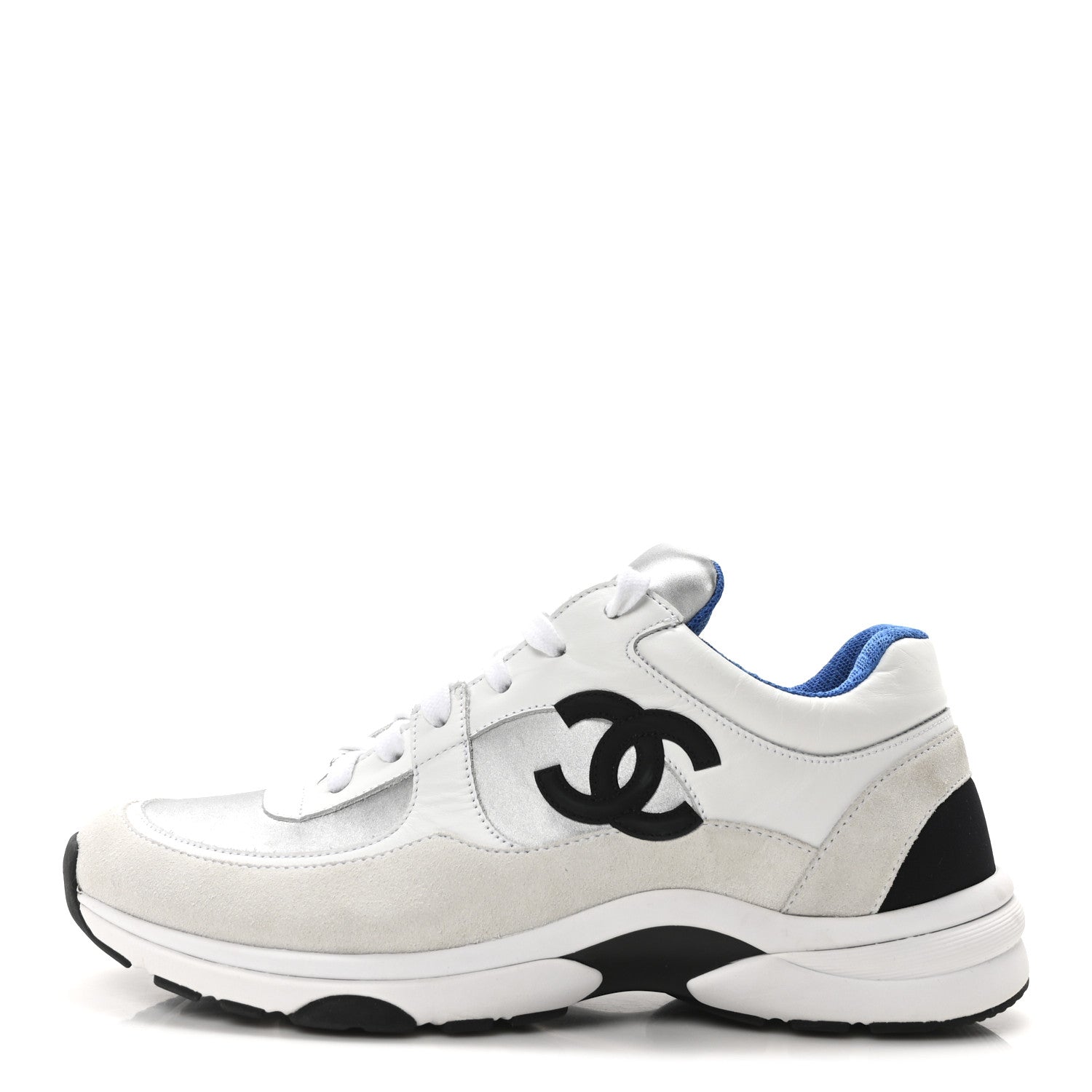 Chanel Calfskin Fabric Sneakers 40.5 White Silver Fluo Blue 1 of 9