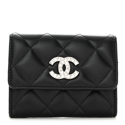 Chanel Lambskin Quilted Flap Baguette Crystal Card Holder Wallet Black 1 of 9