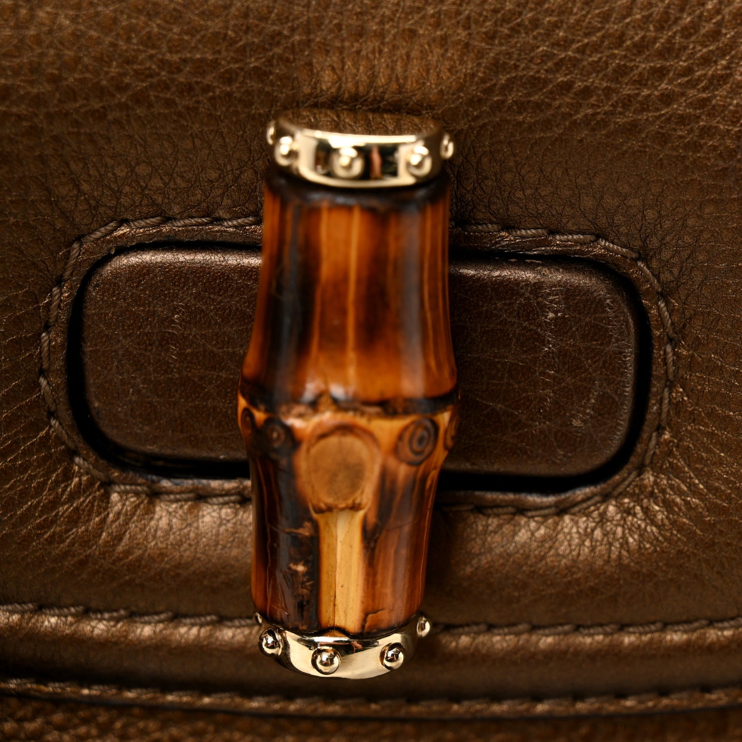 Metallic Calfskin Medium New Bamboo Top Handle Bag Bronze