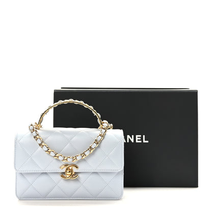 Chanel Shiny Calfskin Quilted Mini Threaded Top Handle Flap Gris 11 of 11