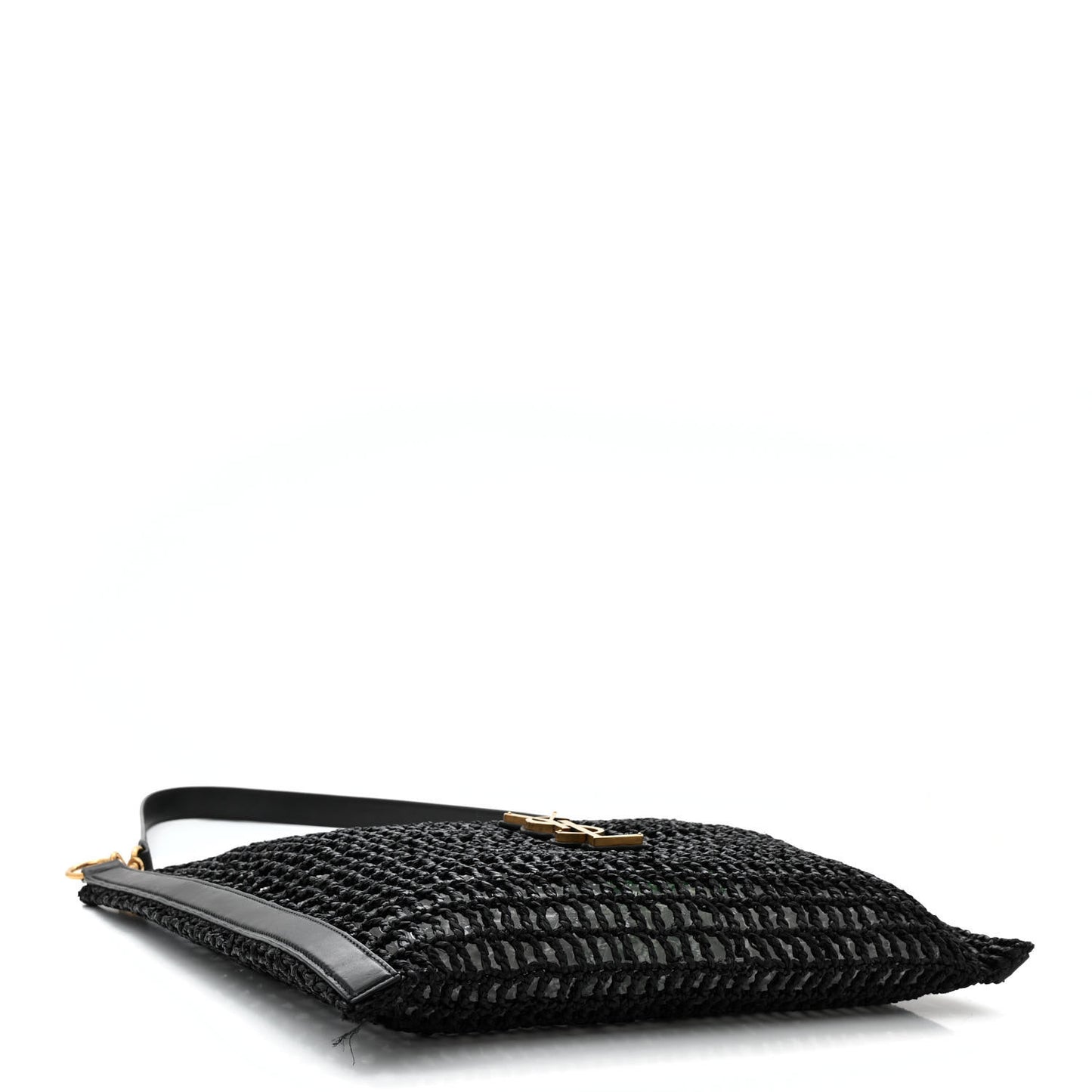 Raffia Calfskin Oxalis Shoulder Bag Black
