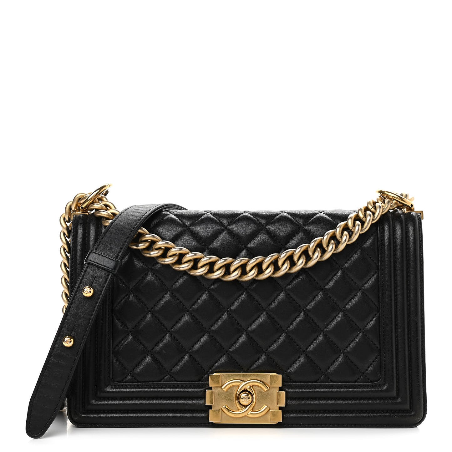 Lambskin Quilted Medium Boy Flap Black