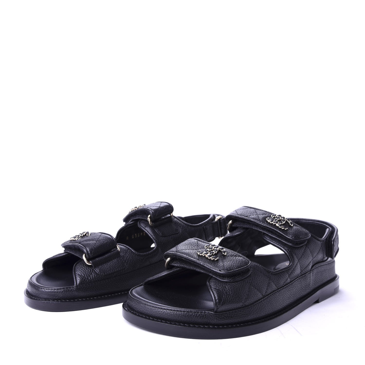 Chanel Grained Calfskin Velcro Dad Sandals 36 Black 3 of 10