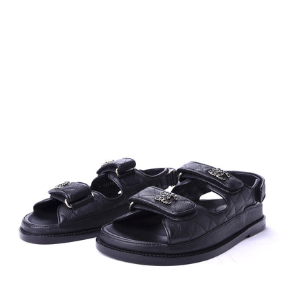 Chanel Grained Calfskin Velcro Dad Sandals 36 Black 3 of 10