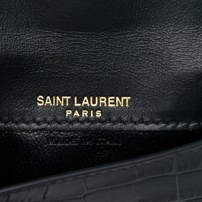 Saint Laurent Calfskin Crocodile Embossed Uptown Monogram Card Case Dark Green 6 of 12