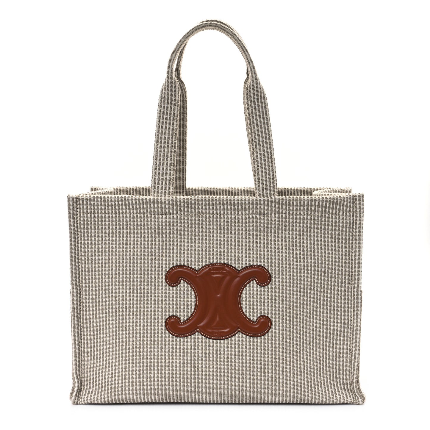 Canvas Calfskin Striped Triomphe Large Cabas Beige