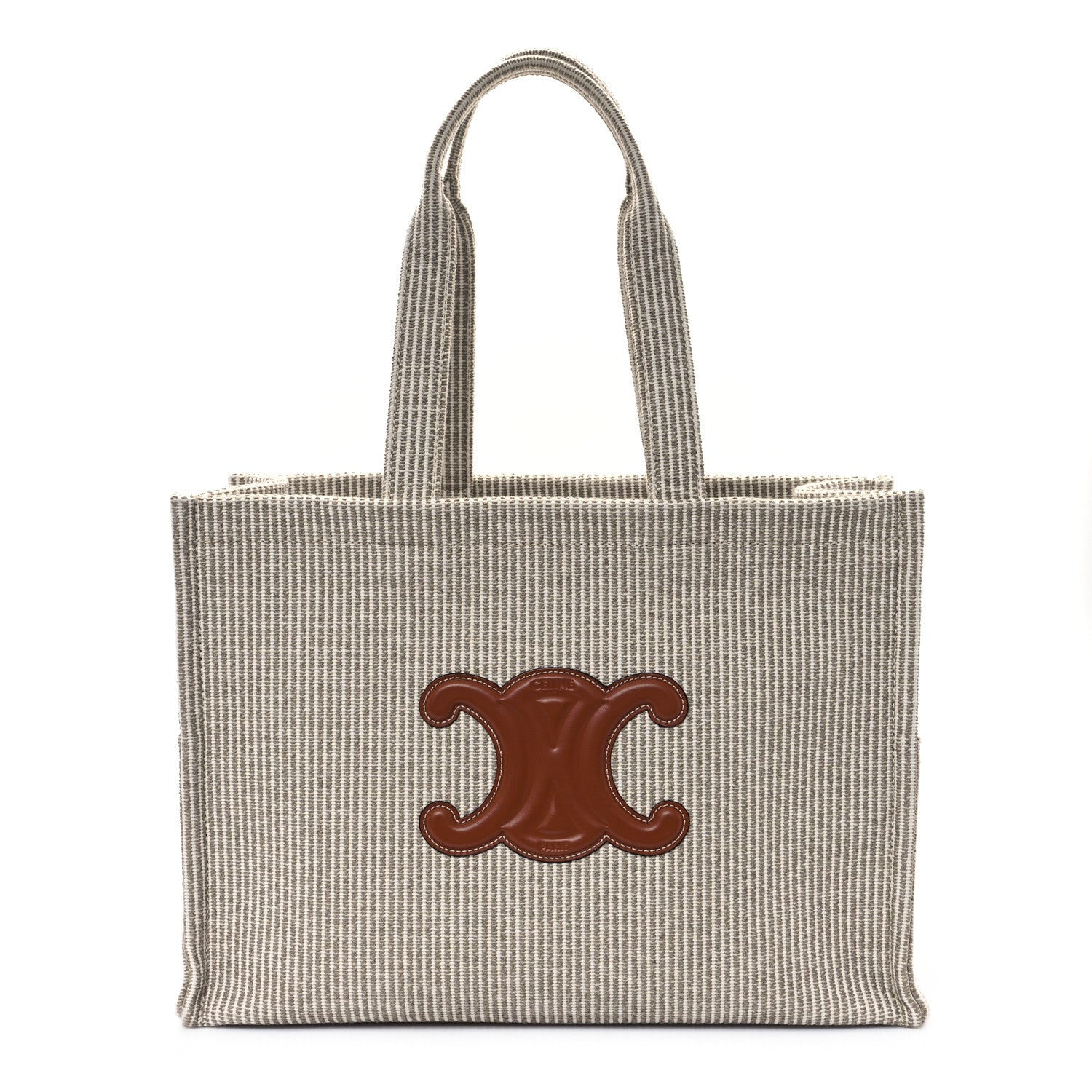 Celine Canvas Calfskin Striped Triomphe Large Cabas Beige 1 of 12