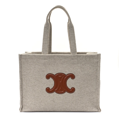 Celine Canvas Calfskin Striped Triomphe Large Cabas Beige 1 of 12