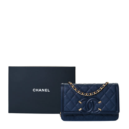 Chanel Caviar Quilted CC Filigree Wallet On Chain WOC Navy 8 of 8