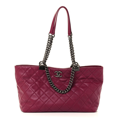 Chanel Calfskin Quilted Small Shopping In Chains Tote Dark Pink 1 of 10
