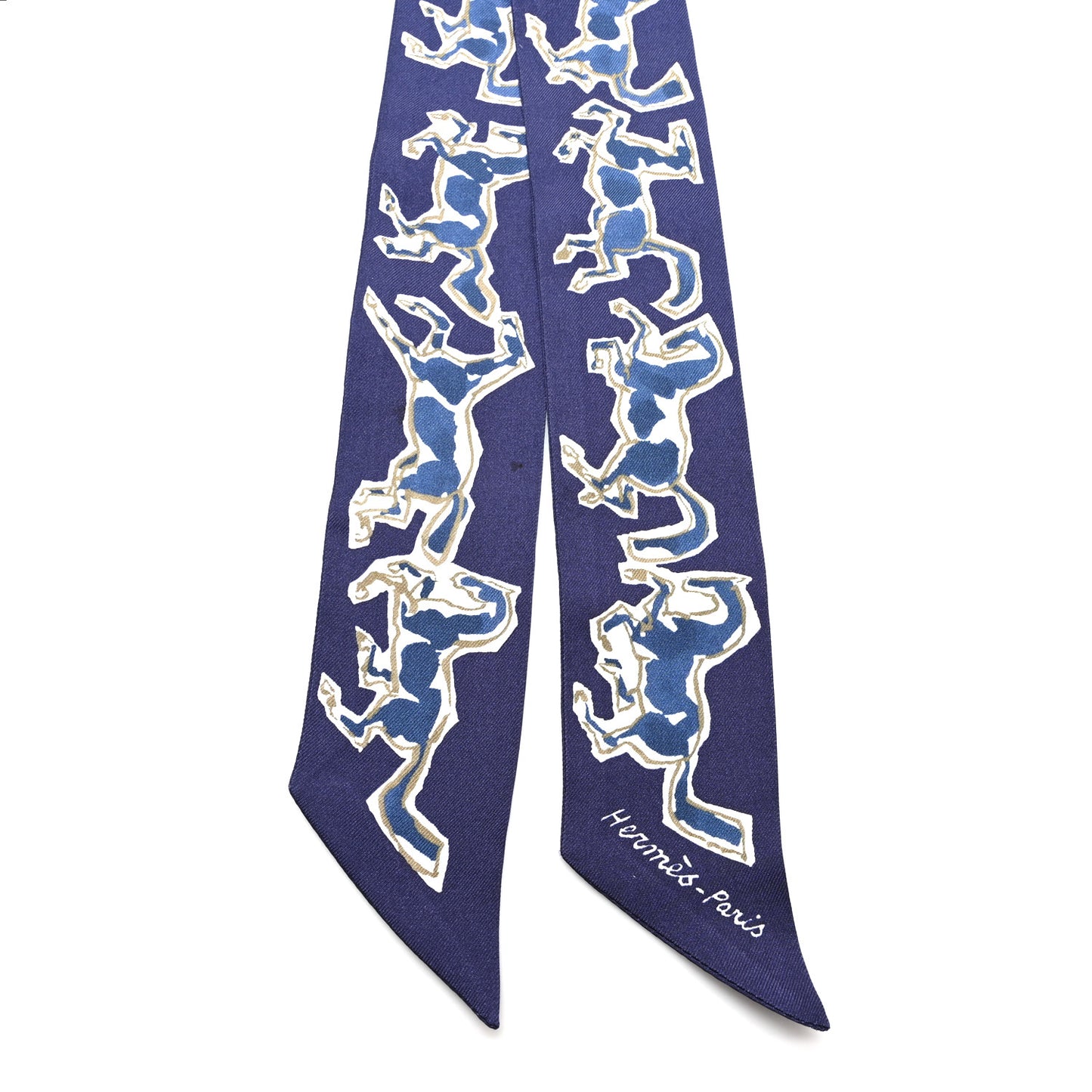 Silk Chevaux En Liberte Twilly Marine Indigo Blanc
