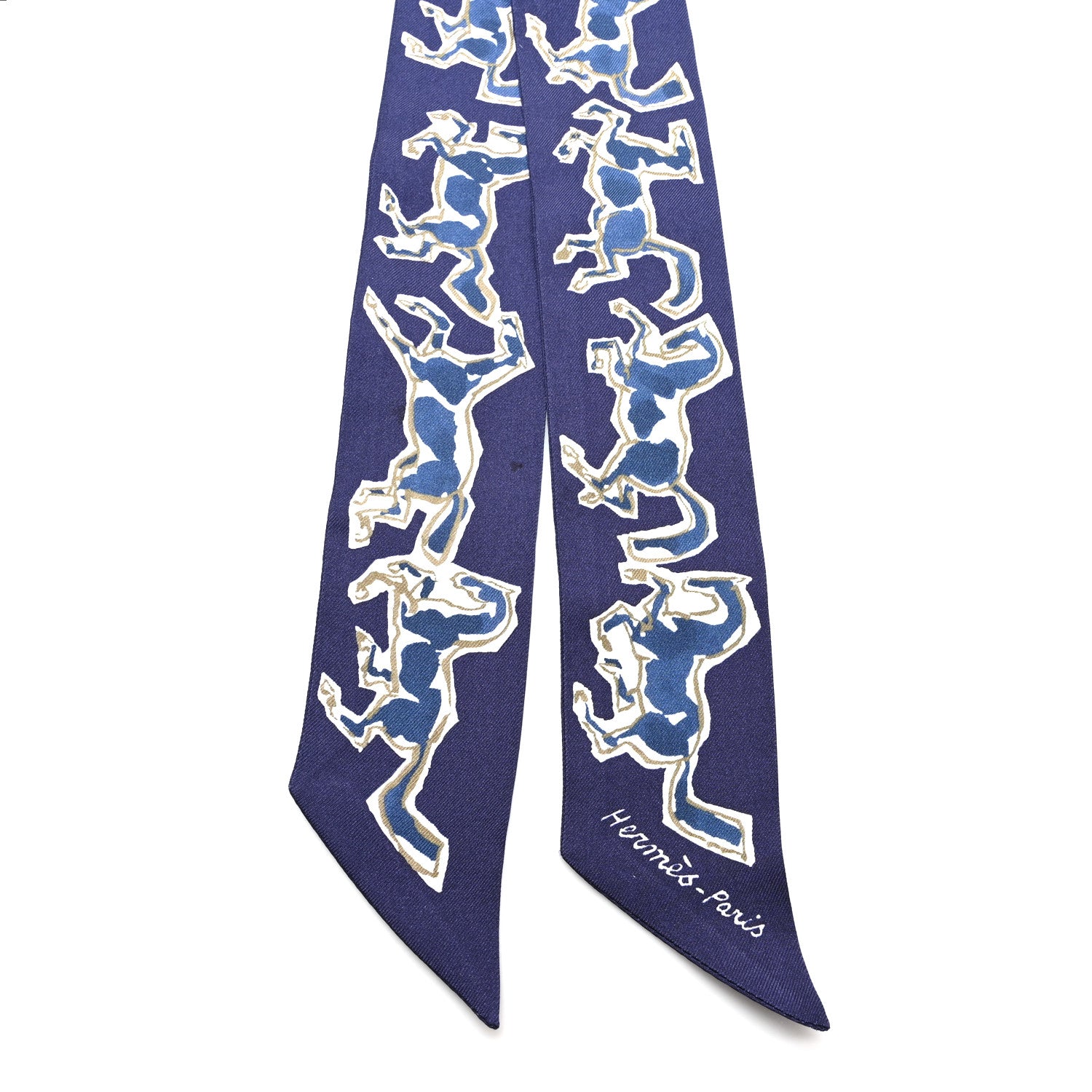 Hermes Silk Chevaux En Liberte Twilly Marine Indigo Blanc 2 of 4