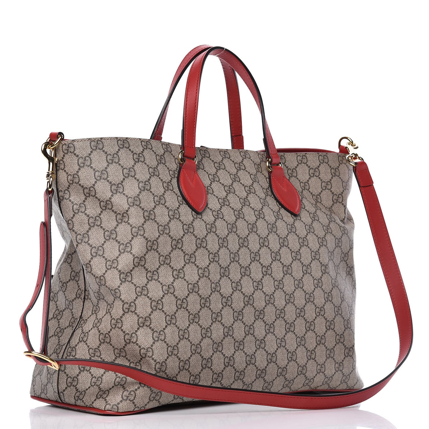 Soft GG Supreme Monogram Kingsnake Heart Embroidered Medium Crossbody Tote Beige Hibiscus Red