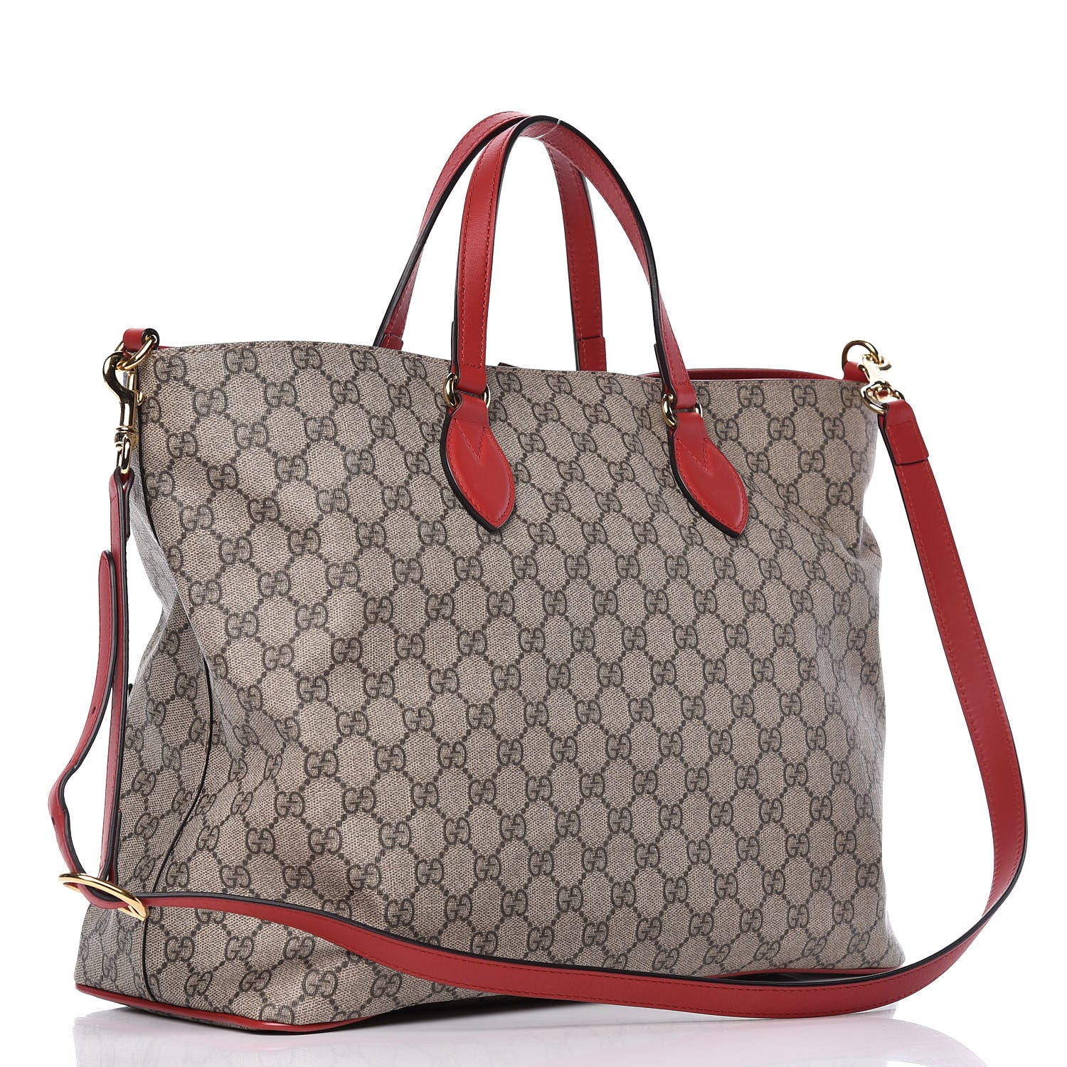 Gucci Soft GG Supreme Monogram Kingsnake Heart Embroidered Medium Crossbody Tote Beige Hibiscus Red 3 of 10