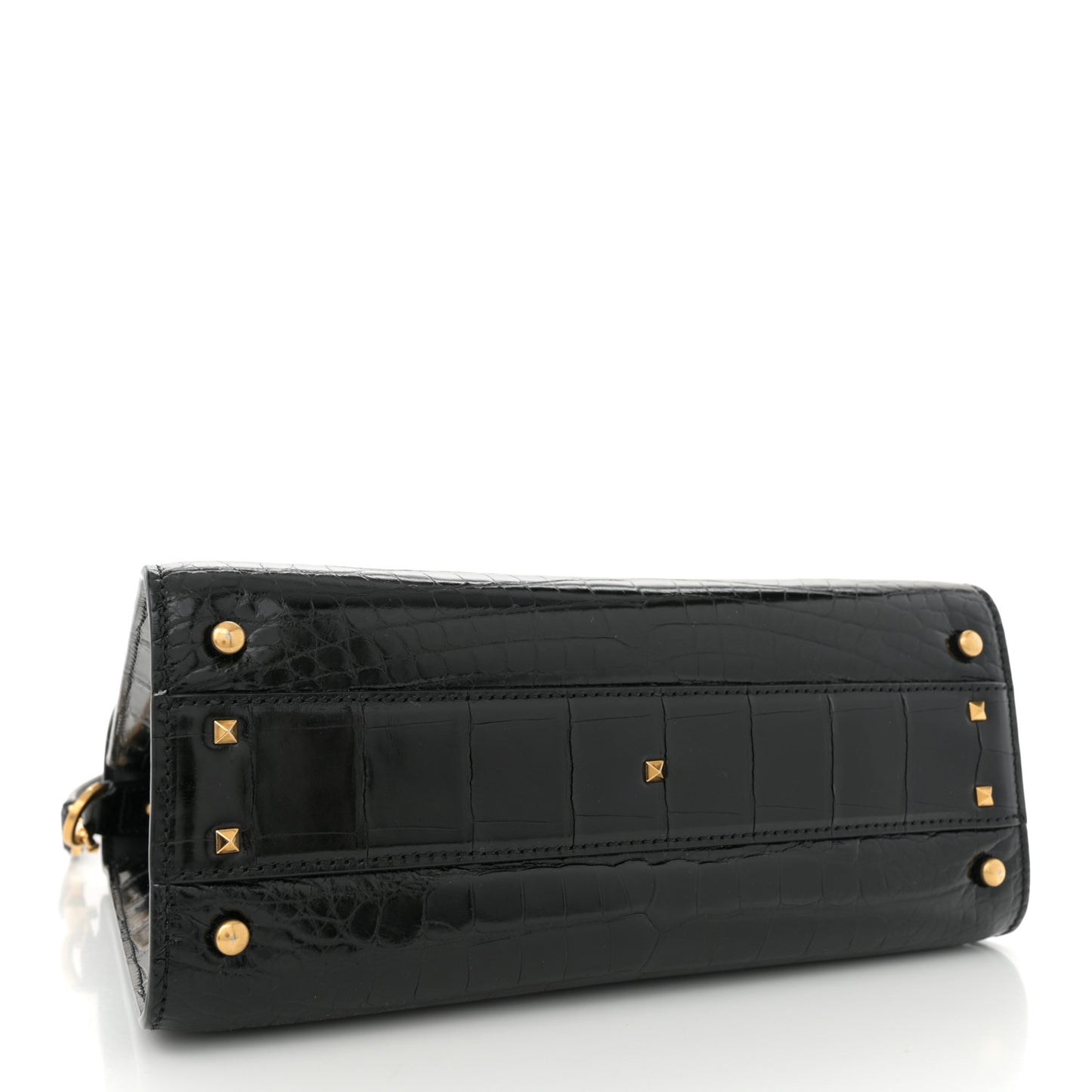 Crocodile Small VSling Top Handle Bag Black