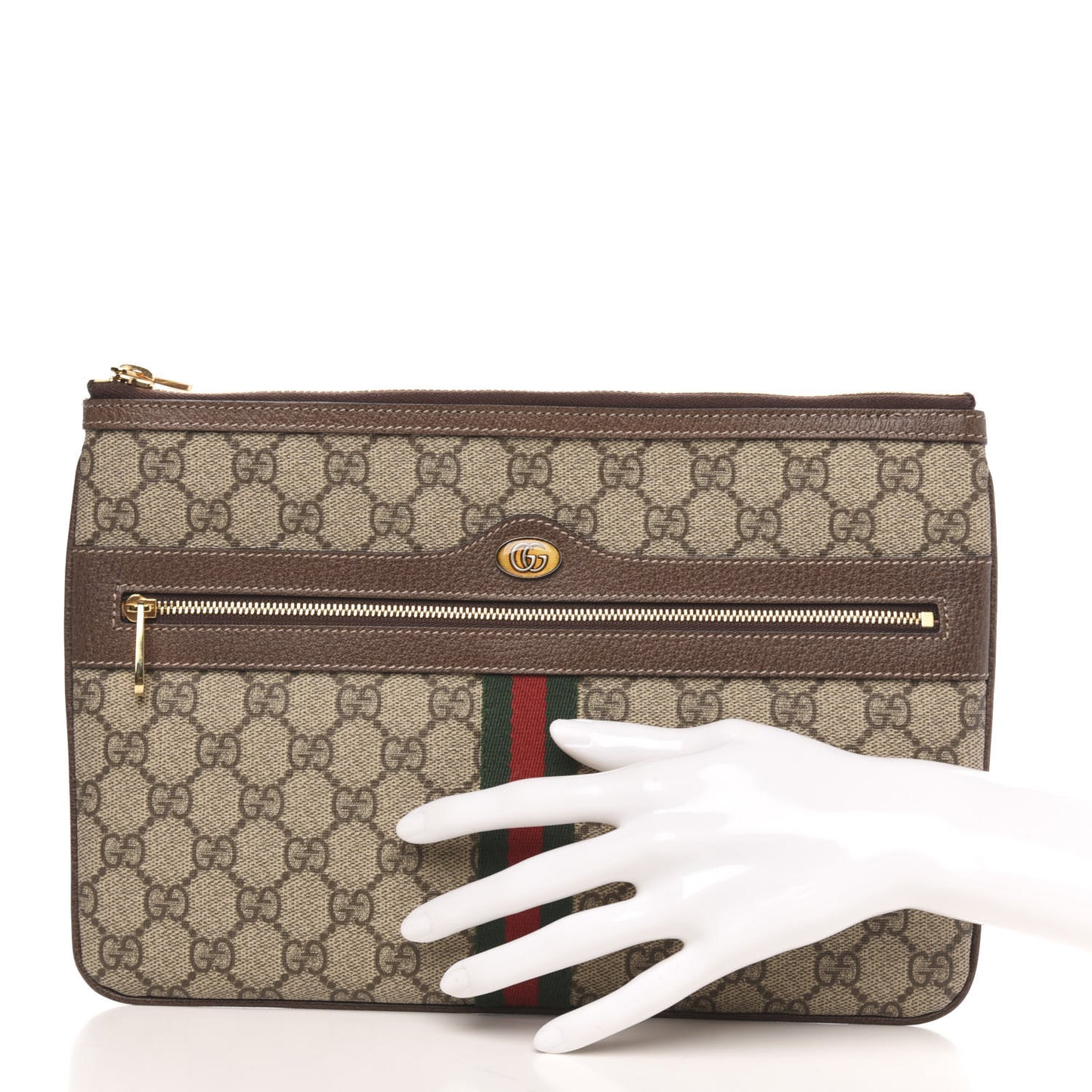 GG Supreme Monogram Large Ophidia Pouch Clutch Brown