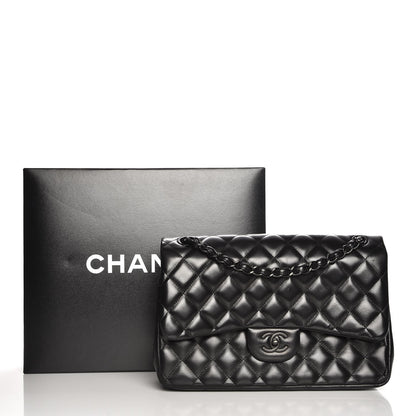 Chanel Lambskin Quilted Jumbo Double Flap So Black 8 of 8