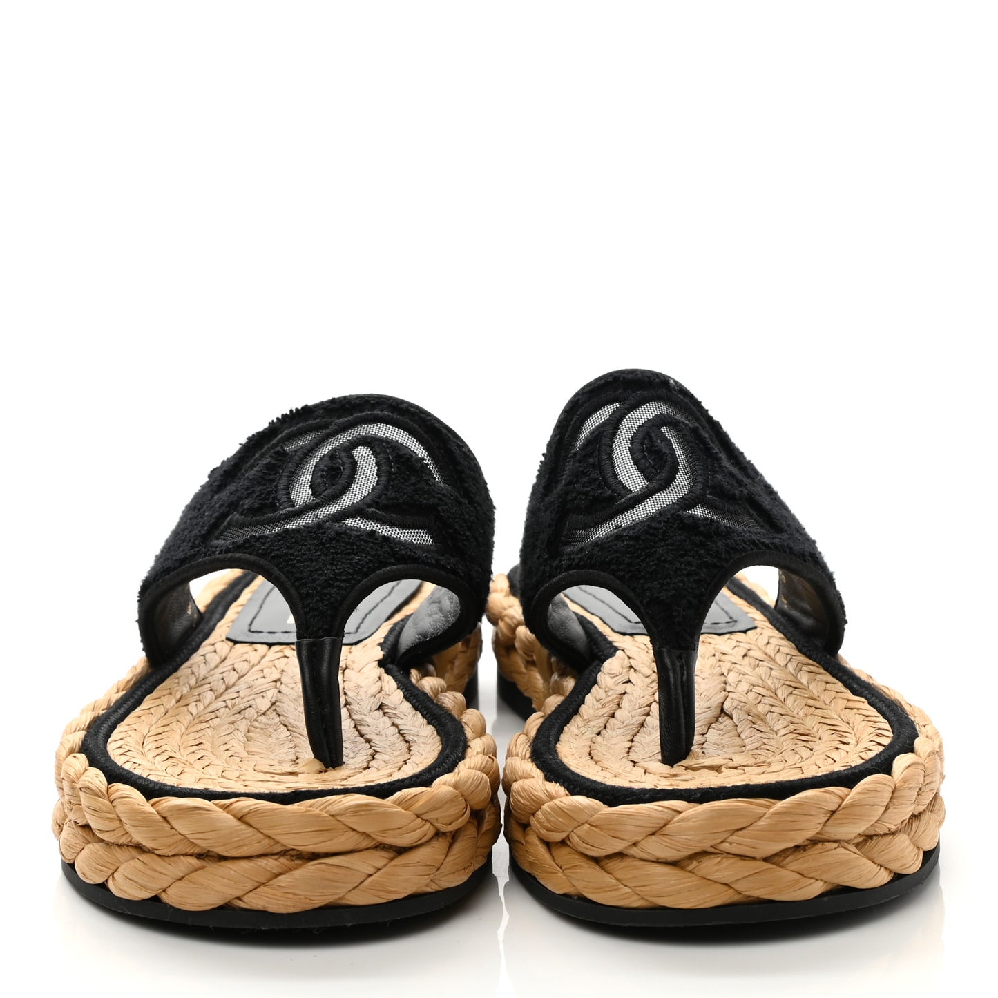 Terry Cloth Raffia CC Logo Thong Sandals 35 Black
