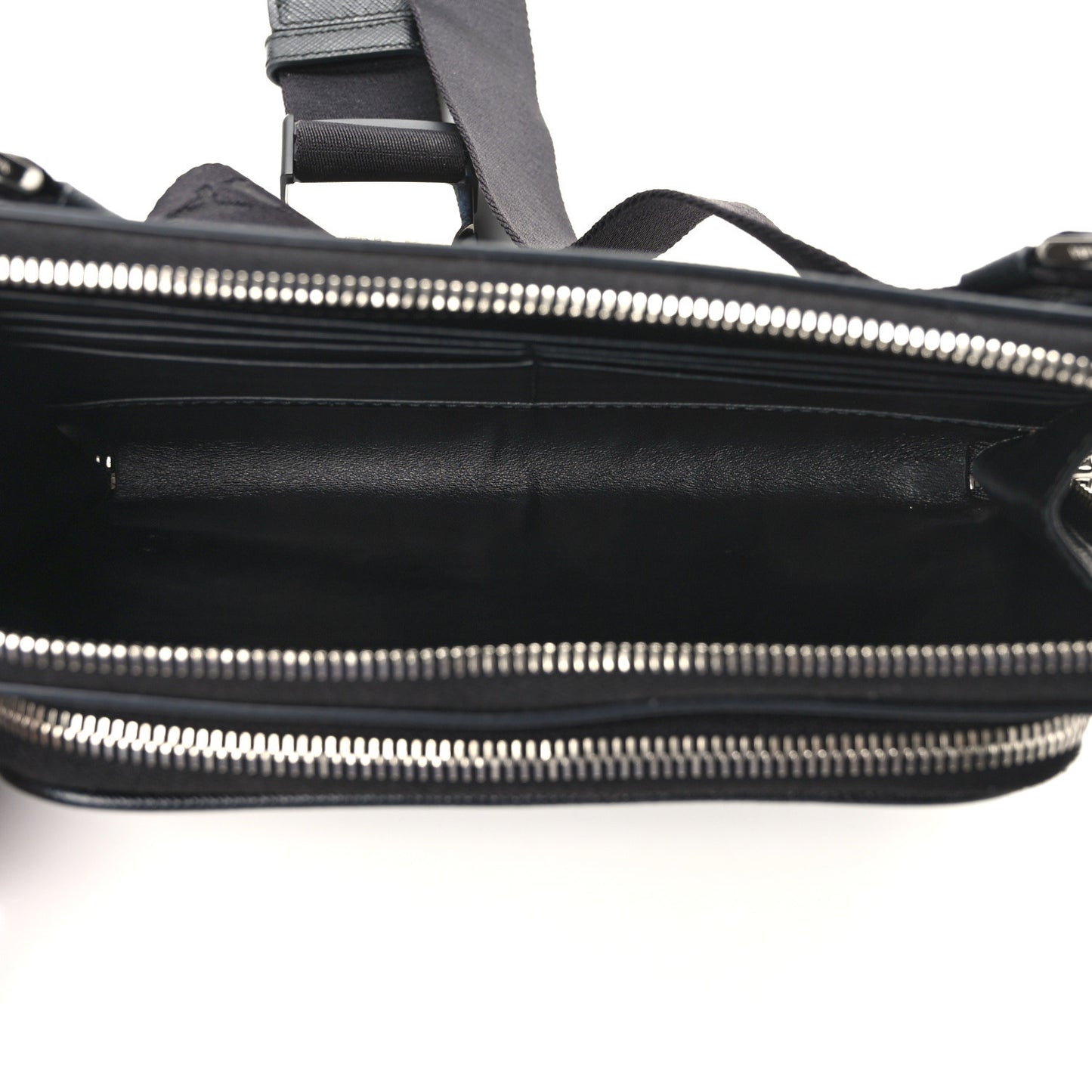 Saffiano Travel Double Zip Crossbody Belt Bag Black
