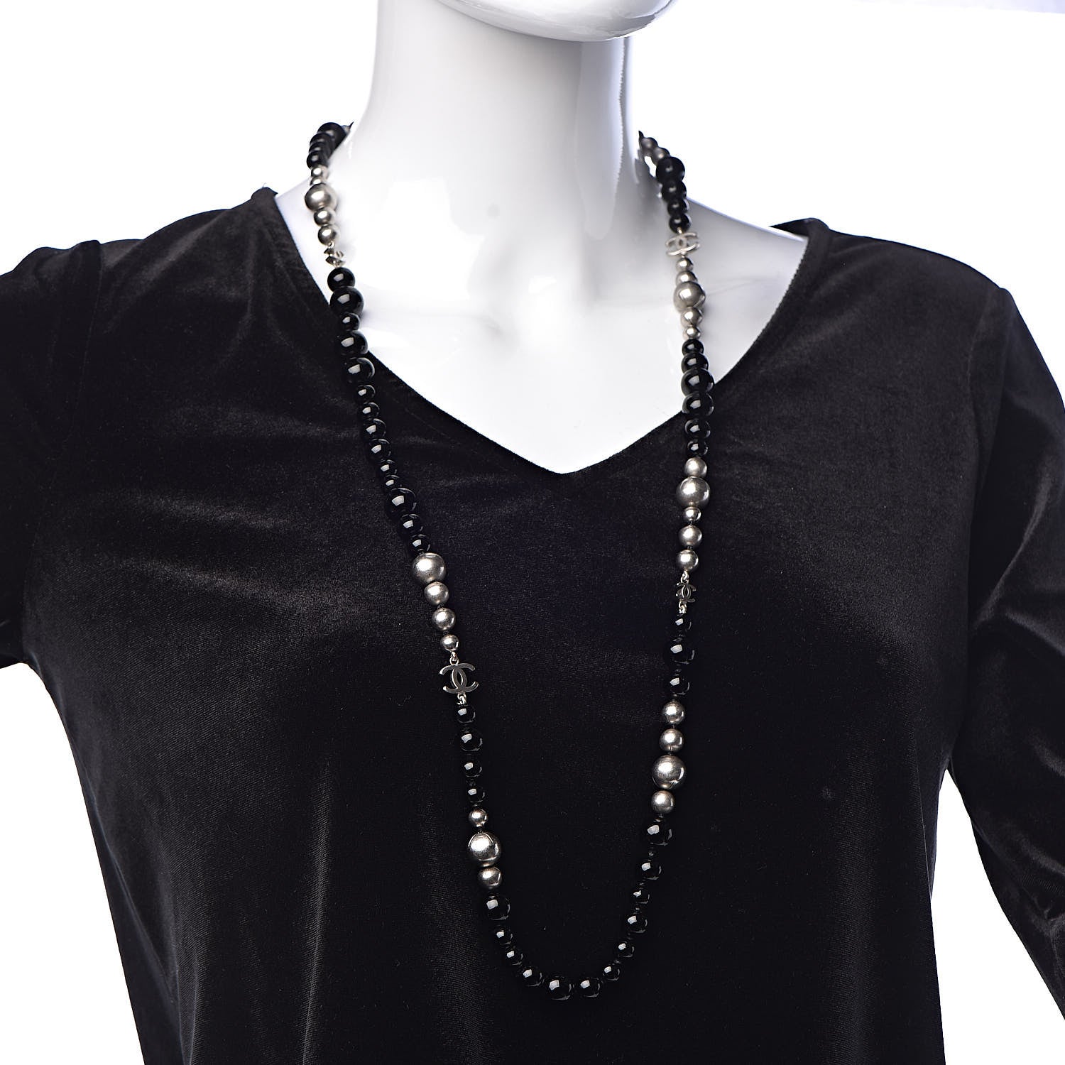 Chanel Pearl Beaded CC Long Necklace Black 2 of 6