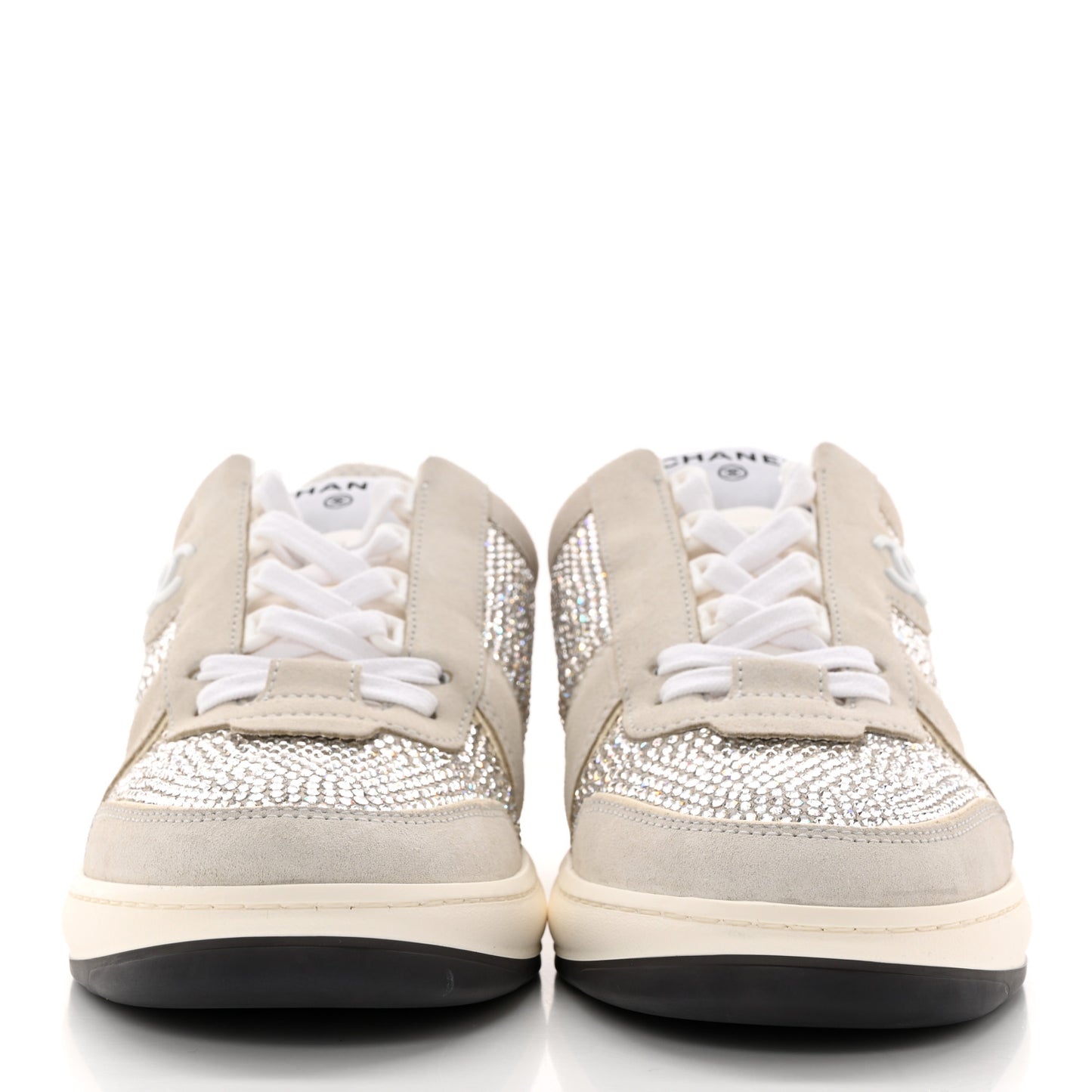 Calfskin Suede Crystal Womens CC Sneakers 40 White
