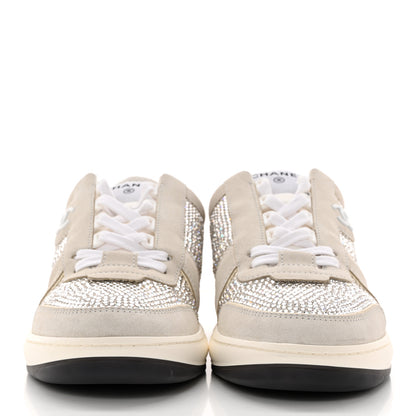 Chanel Calfskin Suede Crystal Womens CC Sneakers 40 White 2 of 8