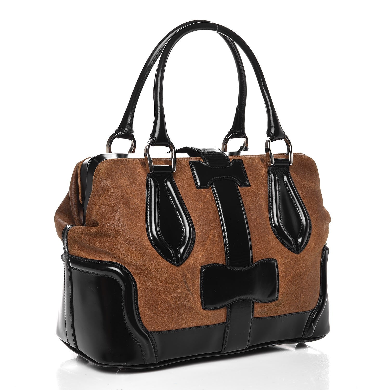 Balenciaga Calfskin Suede Frame Bag Brown Black 3 of 22