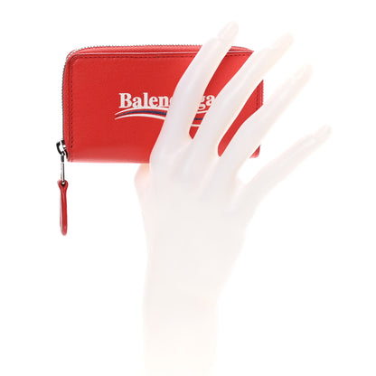 Balenciaga Calfskin Political Campaign Logo Zip Around Card Holder Vivid Red 2 of 13