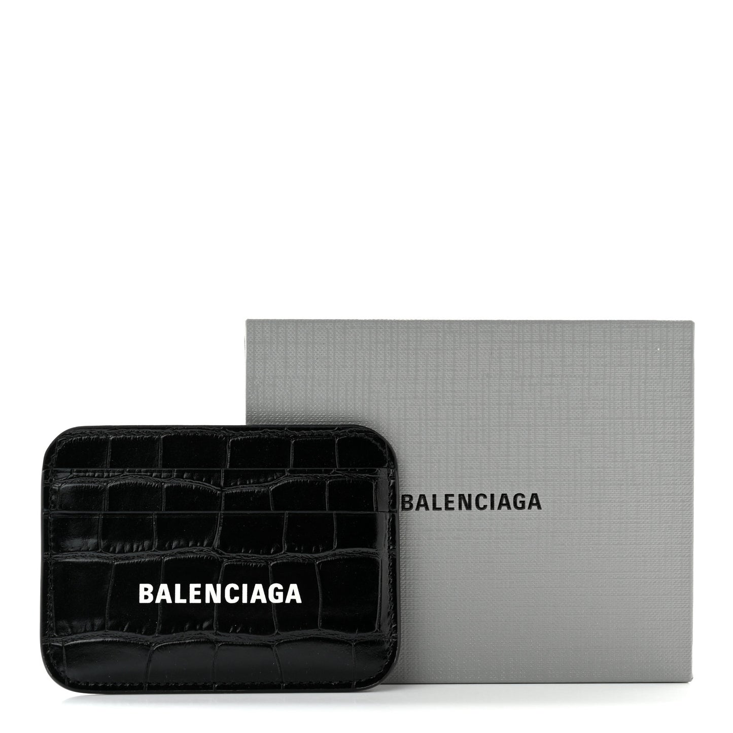 Shiny Calfskin Logo Crocodile Embossed Cash Rounded Card Holder Black White