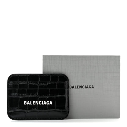 Balenciaga Shiny Calfskin Logo Crocodile Embossed Cash Rounded Card Holder Black White 9 of 9