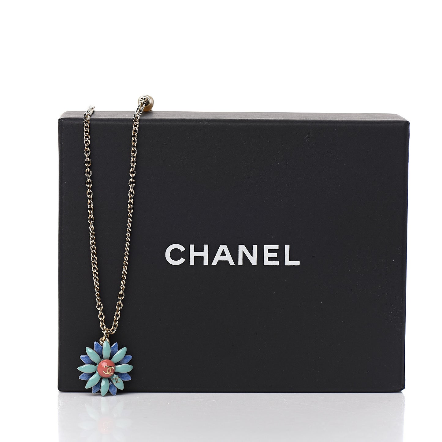 Enamel CC Flower Pendant Necklace Gold Multicolor