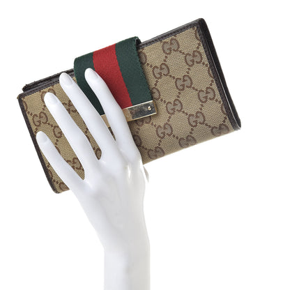 Gucci Monogram Calfskin Ladies Web Continental Wallet Beige Ebony Cocoa 2 of 11